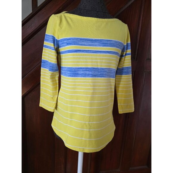 Talbots XS Yellow & Blue Striped 3/4 Sleeve Top - Picture 1 of 7